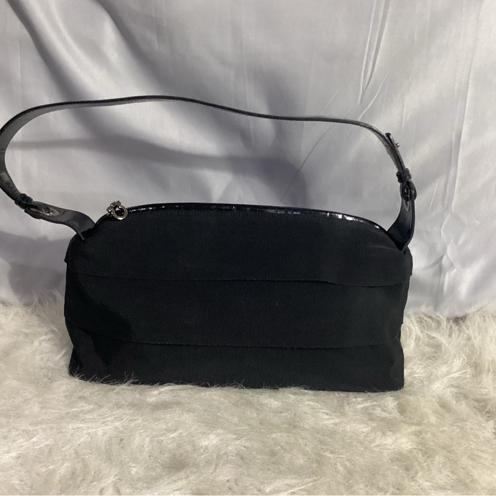 SOLD……..Salvatore Ferragamo Small Black Canvas Patent Leather Shoulder Bag VGUC - Picture 11 of 11